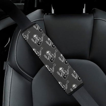 2 Pack Universal Fit Seat Belt Cover for Child, Stroller Pushchair High Chair, Rock Roll Music Gothic Skull Skeleton Automotive Seat Belt Protector, Pressure Relief - color: Pattern 1052