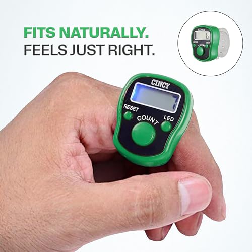 CINCY Clicker Counter with LED for Day & Night Use - Instant Reset, Accurate & Quiet, Long Battery Life - for People, Laps, Pitch, Golf, Baseball, Fish Counting, for Prayer, Everyday Prayer – 1 Pack - color: Green