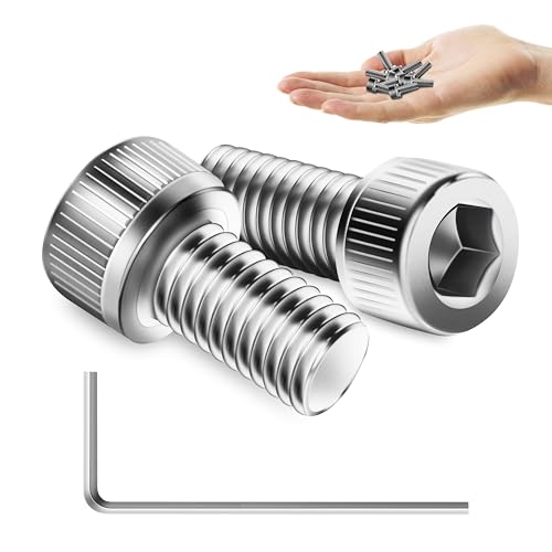 Mywish (50Sets) M5 Bolts, M5 x 10mm Socket Head Cap Screws Bolts, 304 Stainless Steel Allen Socket Hex Drive Screws, Bright Finish Screw Kit with Nuts and Washers & Hex Spanner - size: M5 x 10mm