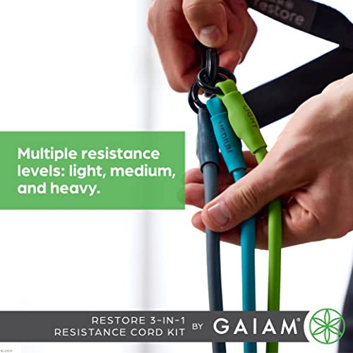 Gaiam 3-in-1 Resistance Band Kit with Comfort-Grip Handles and Interchangeable Strength Bands for High Intensity Training - size: 1 EA