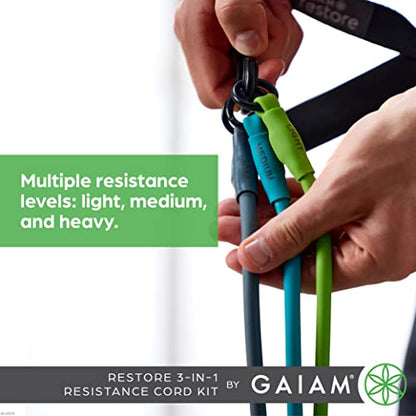 Gaiam 3-in-1 Resistance Band Kit with Comfort-Grip Handles and Interchangeable Strength Bands for High Intensity Training - size: 1 EA