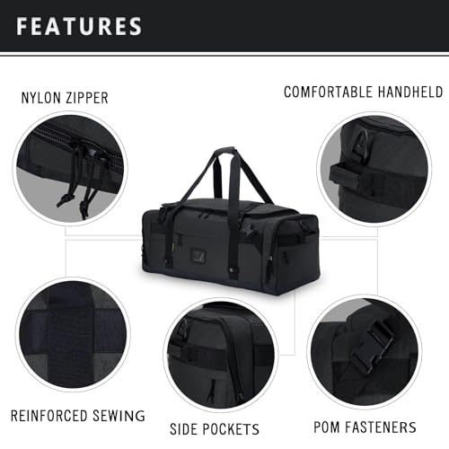 Large Duffle Bag for Travel - Men & Women, Foldable Gym Duffle Backpack, Heavy Duty Tactical Military Canvas Duffel Bags, Extra Big Carry On with Shoe Pockets, Waterproof (80L/103L) - color: Black, size: M(80L)
