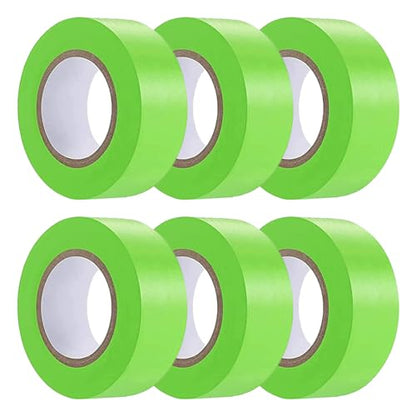 6 Pack Green Flagging Tape, Non-Adhesive Plastic Ribbon Neon Marking Roll | 1inch*600ft, Marking Tape for Tree Marking, Hunting, Boundaries Hazardous Areas,Trail Marking, Workplace Use - color: Green