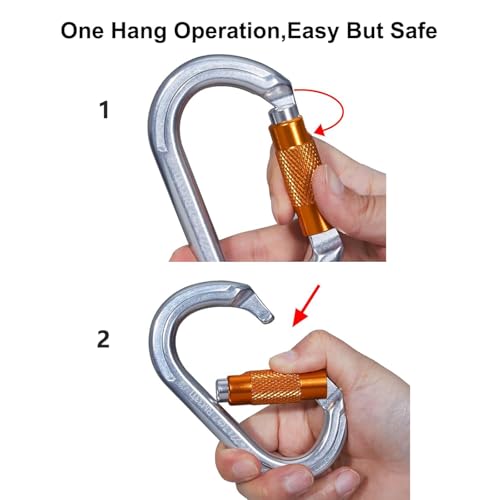Auto Locking Rock Climbing Carabiner Clips, Heavy Duty Asymmetrical Carabiner Connector Used for Rappelling Rescue Outdoor Climbing, Mountaineer, Hammock, Camping - color: 22KN（2pack）