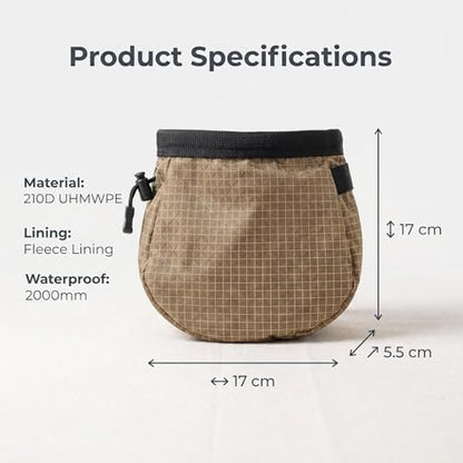 Rock Climbing Chalk Bag, 210D High-Tensile Polyethylene Durable Chalk Bag with Fleece Lining & Adjustable Belt, for Bouldering, Gym, Weightlifting - color: brown