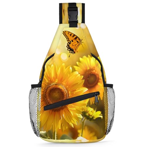 Summer Butterfly Sunflowers Sling Backpack for Women Men Waterproof Antitheft Chest Bag Lightweight Travel Crossbody Shoulder Bag for Shopping Outdoor Leisure Sports Mountaineering Riding - color: Backpack17