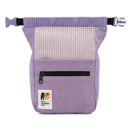 Oso Supply Co - Retro Corduroy Bouldering Bucket, Large Size Freestanding Chalk Bag for Rock Climbing, Magnetic Roll Down Closure, Dual Brush Loops, Zippered Pockets and Pouch - color: Purple