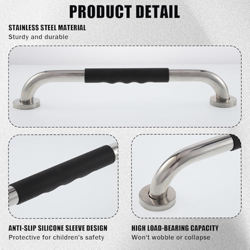 16 Inch Metal Playground Handles, 6 Pack Heavy Duty Grab Bars with Non-Slip Silicone Grip, 650 lbs Load Capacity, Indoor Outdoor Playset Accessories for Climbing Frame, Treehouse, Jungle Gym
