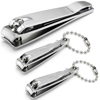 3-Pack Nail Clippers Set for Fingernails & Thick Toenails, Sharp Stainless Steel Nail Cutter Kit with Nail File, Heavy Duty Toenail Clippers for Men, Women, Seniors, Travel Grooming Set (A)
