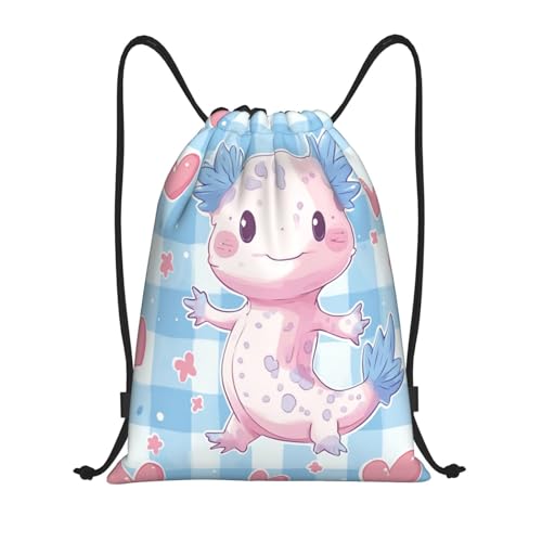 Drawstring Sports Backpacks - Lightweight Swim Gym Bags for Women Men String Sackpack for Beach Travel Yoga(Medium, Cute Axolotl) - color: Cute Axolotl, size: Medium