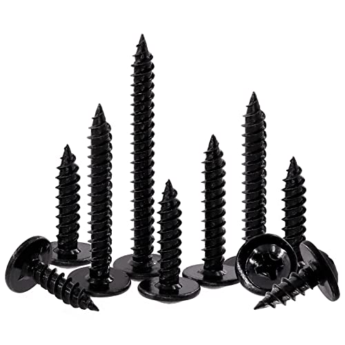 Swpeet 120Pcs #8 x 1-1/2" Phillips Modified Truss Head Wood Screws Kit, Black Phosphate Zinc Plated Carbon Steel Self Tapping Sheet Metal Screws for Plastic, Wood, Soft Materials - color: Black, size: #8 x 1-1/2"