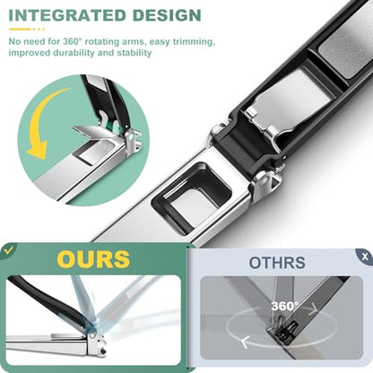 Nail Clippers for Men with Catcher, CLPPNA Heavy Duty Finger Nail Clippers Adult, Stainless Steel Nail Cutter, Fingernail & Toenail Clippers Ideal Gift for Men & Grooming Gifts - style: Black(3.46x0.55 inch）