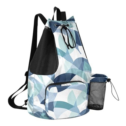 Drawstring Climbing Gym Bag With Inside Pockets Drawstring Beach Bags with Wet Dry Compartments Sea Anhor Geometric Style