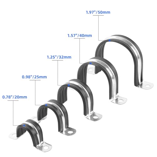 1-1/4 Inch Reinforced Rigid Pipe Strap, 2 Holes U Bracket Cable Clamp Hanger, Rubber Cushioned Insulated Clamp, Conduits Strap Clamps for Pipe Fixing on Various Surfaces, 10 PCS(32 mm) - size: 1-1/4 inch (10 pcs)