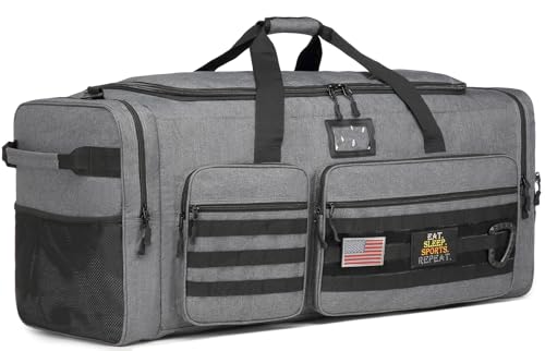 130L Extra Large Duffle Bag for Men, Heavy Duty Large Duffle Bag for Travel | Shoe Compartment, XL Sports Gym Equipment Bag for Hockey Football Baseball Basketball & More - color: Grey