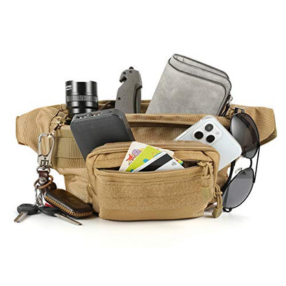 FRTKK Tactical Fanny Pack Military Waist Bag Pack with USA Flag Patch Utility Hip Pack with Adjustable Strap for Outdoors Fishing Cycling Camping Hiking Dog Walking (Tan 2) - color: Tan 2