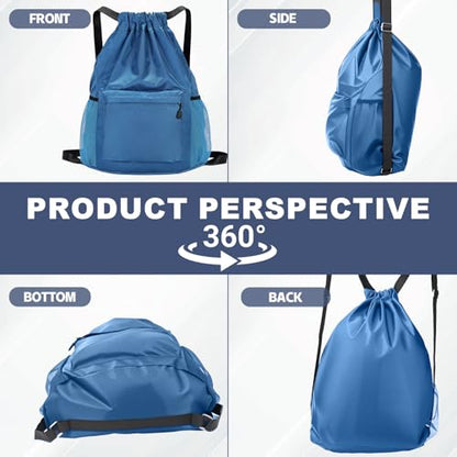 Tygelluis Drawstring Backpack, Waterproof Gym Bag with Water Bottle Pocket for Women Men, Pull String Sport Bag for Swim, Soccer and Basketball,Blue - color: Blue1