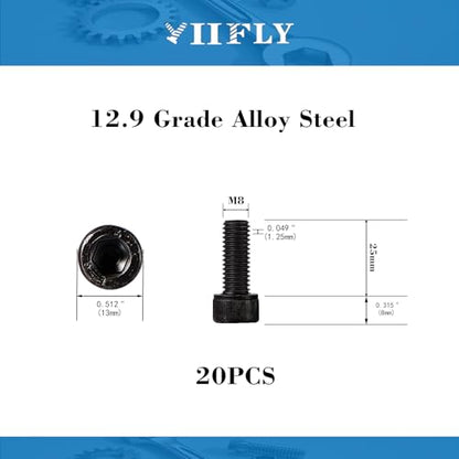 M8-1.25 x 25mm Socket Head Cap Screws, M8 Bolts, 12.9 Grade Alloy Steel, Allen Socket Drive, Black Oxide Finish, Full Thread, Quantity 20 - size: M8 x 25mm(20PCS)