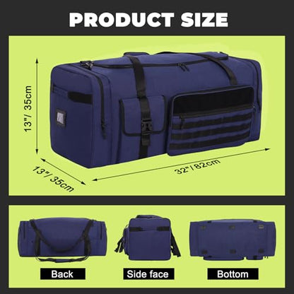 100L Sports Duffle Bag – 32" Large Gear Bag for Men & Youth, Baseball, Soccer & Track Equipment, Heavy Duty Travel Weekender & Flight Duffel with Large Side Pockets (Blue) - color: Blue