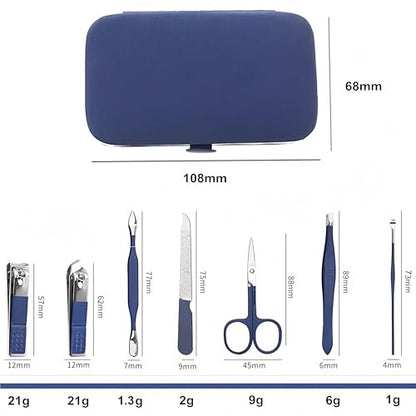 QURIPE 7pcs Manicure Set, Nail Clippers Kit, Stainless Steel Manicure Kit, Nail Clipping Tools Portable Travel Grooming Kit, The Best Gift with Luxurious Case (Blue) - color: Blue