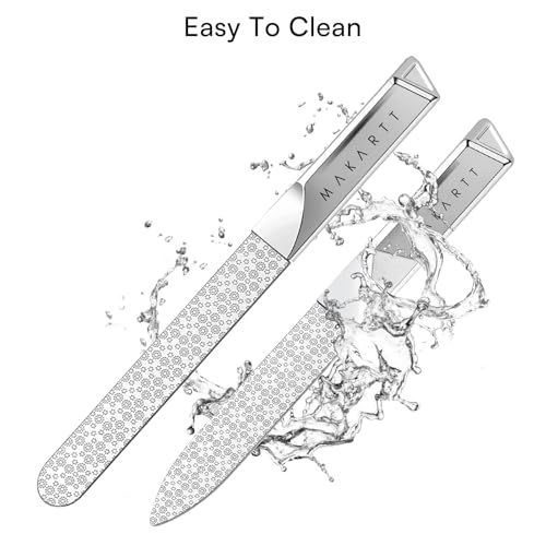 Makartt Metal Nail Files for Natural Nails: Stainless Steel File Set, 2PCS | Dual-Sided Coarse & Fine Grinding Surface, Precision, Durable, Nail Care Tool with Leather Case, for Women & Men - color: Metal nail files-2pcs