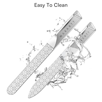 Makartt Metal Nail Files for Natural Nails: Stainless Steel File Set, 2PCS | Dual-Sided Coarse & Fine Grinding Surface, Precision, Durable, Nail Care Tool with Leather Case, for Women & Men - color: Metal nail files-2pcs