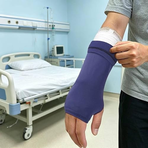 Cover Breathable Flexible Sleeve Soft Elastic Protector Reusable Nylon Spandex Material Open Finger Design Comfortable Compression Suitable, Dark Blue - color: Dark Blue