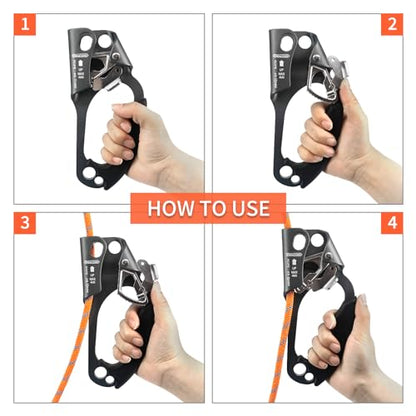NewDoar UIAA & CE Certified Hand Ascender Rock Climbing Tree Arborist Rappelling Gear Equipment Rope Clamp for 8~13MM Rope - color: Grey-Right