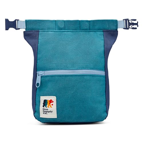 Kulshan Bouldering Bucket, Large Size Chalk Bag for Rock Climbing, Chalk Pot with Magnetic Roll Down Closure, Brush Loop, Zippered Pockets for Climbers - color: Granite Blue