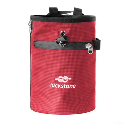 Climbing Chalk Bag, 420D Nylon Drawstring Pouch with Carabiner, Anti-Slip Waist Pack for Rock Climbing Bouldering Gymnastics Weightlifting(Red) - size: Red