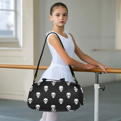Kids Sports Duffel Bag for Boys & Girls - Cute Halloween Skull 100% Polyester Gym Bag with Separate Shoe Compartment, Adjustable Shoulder Strap, Compact Travel & Workout Gear Bag - color: Cute Halloween Skull