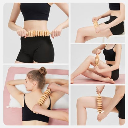 Wooden Cellulite Muscle Roller for Legs and Thighs - Handheld Fascia Blaster Tool for Muscle Relief, Lymphatic Drainage & Body Sculpting - Anti Cellulite Massager for Women and Men (9 Wheel) - color: White 9 Wheel