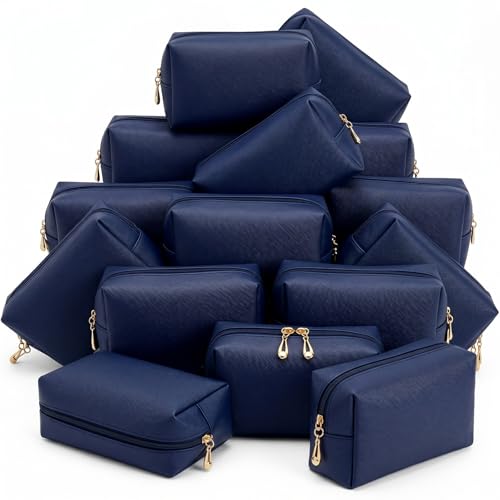 Kigeli Aesthetic Makeup Bags PU Leather Cosmetic Pouches Waterproof Plain Toiletry Bags Makeup Pouches Bulk for Women Party Gift Travel Storage Organizer(Navy Blue,7.1 x 2.8 x 4.3 in) - color: Navy Blue, size: 7.1 x 2.8 x 4.3 in