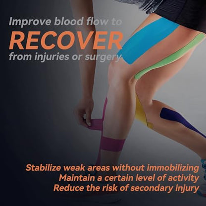 12 Rolls Kinesiology Tape, Latex-Free Water-Resistant Sports Tape in Rainbow Mixed Colors, Athletic Muscle Tape for Support and Recovery