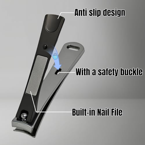 Heavy-Duty Large Nail Clippers,Ultra Sharp Heavy Duty Clippers with Ergonomic Lever,Toenail Clippers with Frosted Non-Slip Handles,Comes with a Leather case, Making it More Suitable as a Gift -Black