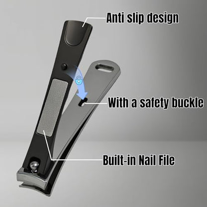 Heavy-Duty Large Nail Clippers,Ultra Sharp Heavy Duty Clippers with Ergonomic Lever,Toenail Clippers with Frosted Non-Slip Handles,Comes with a Leather case, Making it More Suitable as a Gift -Black