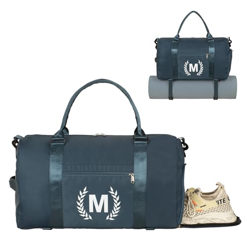 Gym Bag for Women, Personalized Duffle Bag with Shoe Compartment, Sports Bag for Yoga & Dance with Wet Pocket and Mat Strap. - color: PeacockBlue, size: M