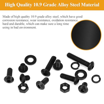 105 Pieces M4 x 12mm Button Head Socket Cap Screws, Thread Pitch 0.7mm, Sutemribor M4 Black Screws, 10.9 Grade Alloy Steel, Black Oxide Finish, Fully Threaded - size: M4 x 12mm, style: Button Head