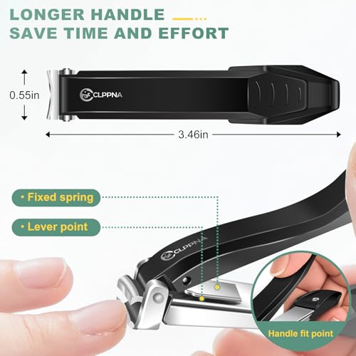 Nail Clippers for Men with Catcher, CLPPNA Heavy Duty Finger Nail Clippers Adult, Stainless Steel Nail Cutter, Fingernail & Toenail Clippers Ideal Gift for Men & Grooming Gifts - style: Black(3.46x0.55 inch）
