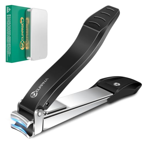 Nail Clippers for Men with Catcher, CLPPNA Heavy Duty Finger Nail Clippers Adult, Stainless Steel Nail Cutter, Fingernail & Toenail Clippers Ideal Gift for Men & Grooming Gifts - style: Black(3.46x0.55 inch）