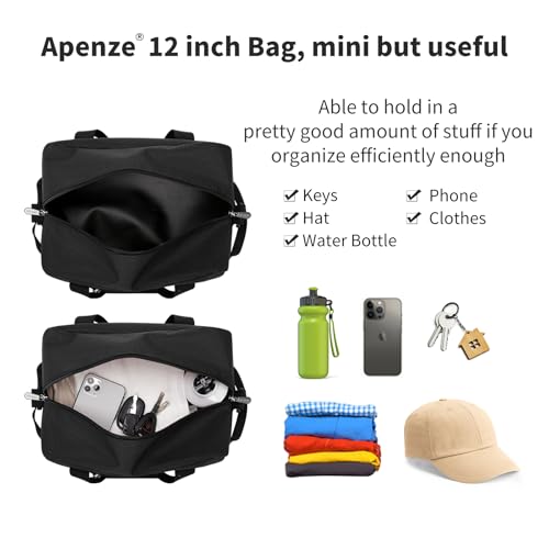 Apenze Small Gym Bag Carry On Bag - 12 in Mini Duffle Bag Lightweight for Overnight Travel（Black） - color: Black, size: 12inch
