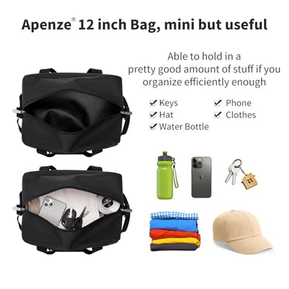 Apenze Small Gym Bag Carry On Bag - 12 in Mini Duffle Bag Lightweight for Overnight Travel（Black） - color: Black, size: 12inch