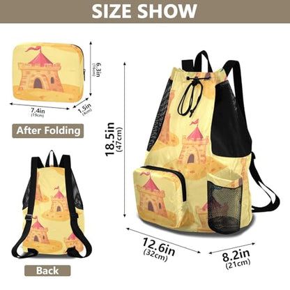 Drawstring Climbing Gym Bag With Water Bottle Holder Drawstring Backpack with Wet Dry Compartments Sandcastel Summer