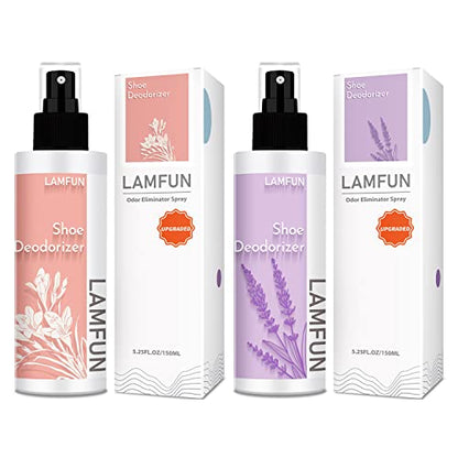 Shoe Odor Eliminator, LamFun Foot Shoe Deodorizer Spray, Natural Deodorant for Shoes, Feet, Sneakers, Work Boots, Air Freshener Spray, Freesia and Lavender
