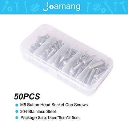 M5 x 10mm 14mm 18mm 20mm 25mm Button Head Socket Cap Screws Bolts, Stainless Steel 304, Metric Allen Hex Drive, Bright Finish, Fully Threaded, Assortment Kit 50PCS - size: Button M5x10-25 mm