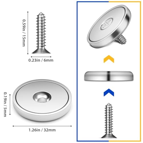 VNDUEEY 16 Pack 100LBS Magnets with Holes Strong Rare Earth Magnets Neodymium Cup Magnet with Stainless Screws for Wall Mounting Round Magnet for Holding Tools Kitchen Office Cabinet Door DIY Craft - size: 16 Pack 100LBS