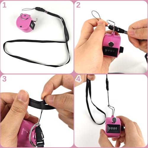 GDMINLO Clicker Counter Handheld Tally Counter 4-Digit Number Counter for Coaching, Knitting, Lap, Fishing, Golf and Row Sport with 2-Nylon Lanyard,Pink