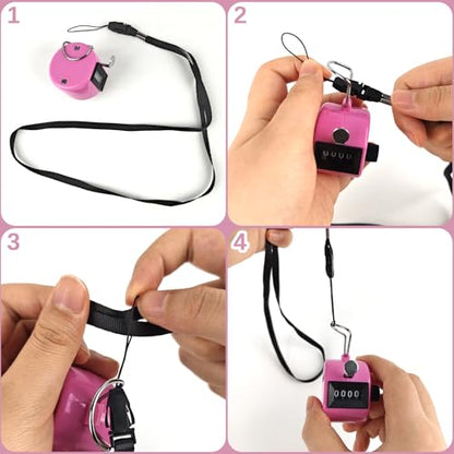 GDMINLO Clicker Counter Handheld Tally Counter 4-Digit Number Counter for Coaching, Knitting, Lap, Fishing, Golf and Row Sport with 2-Nylon Lanyard,Pink