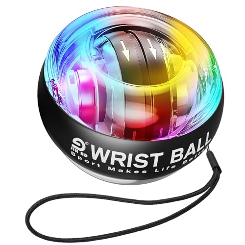 JIN BD Auto-Start Wrist Ball, Upgraded Gyroscopic Forearm Exerciser and Grip Trainer for Hand, Finger & Arm Strength Training, Wrist Strengthener with Storage Bag for Home Gym & Sports Fitness - color: Black (Colorful Light)