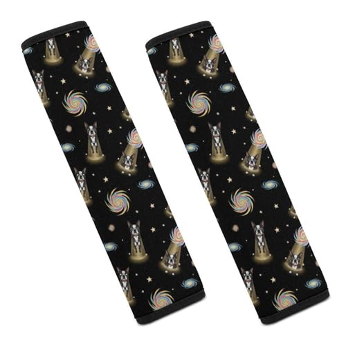 2 Pack Boston Terrier Dog Galaxy Funny Bulldog Car Seat Belt Pad Universal Soft and Comfortable Harness Pads Strap for Adult Use, Most Cars, Easy Install (No Tool) - color: Pattern 841